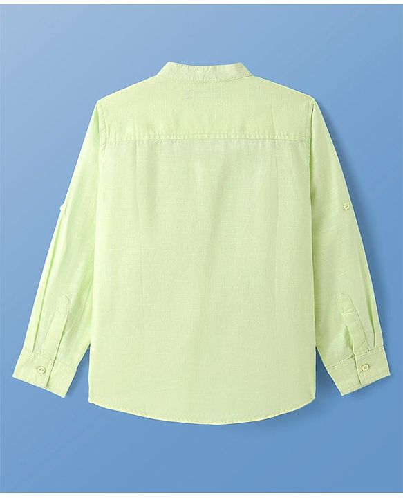 Pine Kids Linen Woven Full Sleeves Solid Shirt - Lime