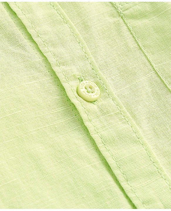 Pine Kids Linen Woven Full Sleeves Solid Shirt - Lime