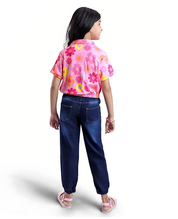 Pine Kids Woven Half Sleeves Floral Printed Top - Pink