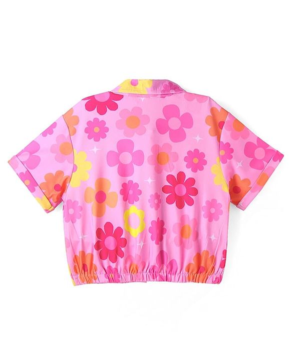 Pine Kids Woven Half Sleeves Floral Printed Top - Pink