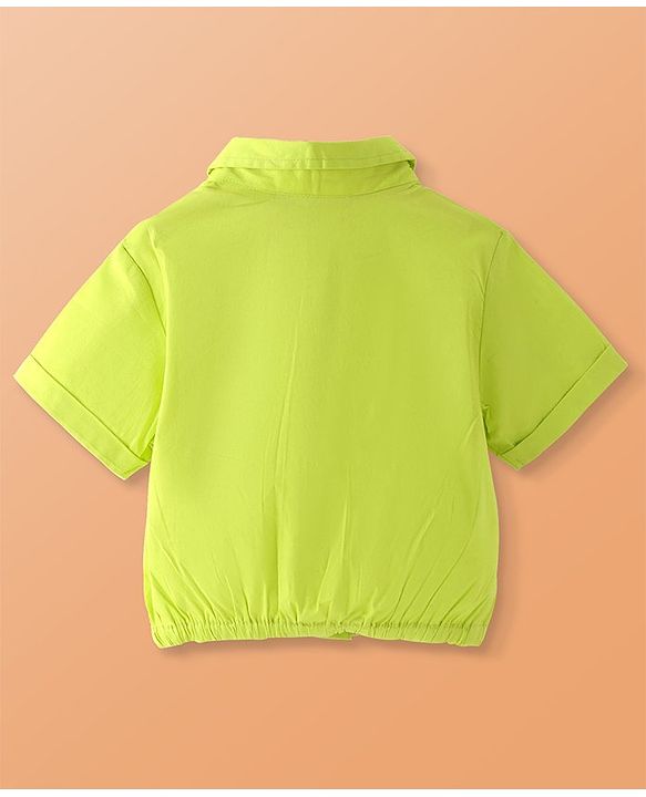 Pine Kids Woven Half Sleeves Solid Colour Ribbed Top - Limegreen