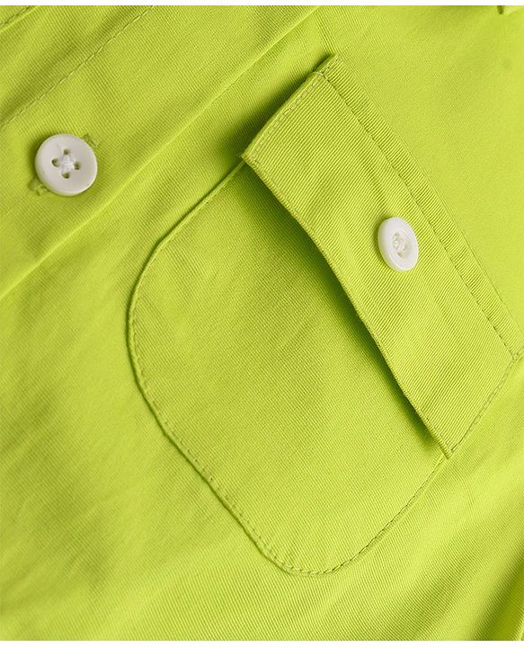 Pine Kids Woven Half Sleeves Solid Colour Ribbed Top - Limegreen