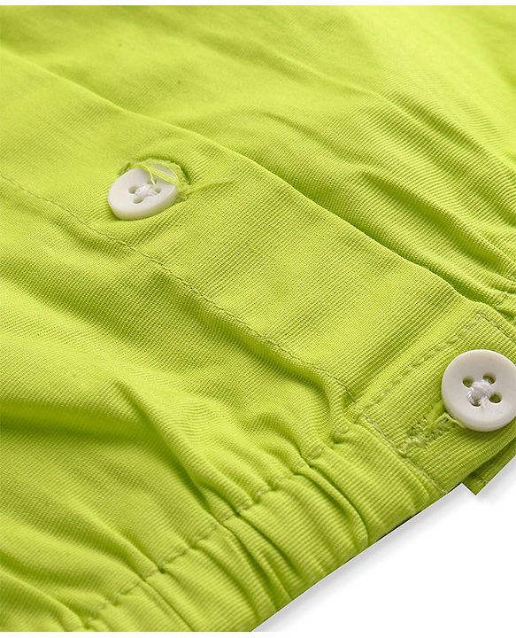 Pine Kids Woven Half Sleeves Solid Colour Ribbed Top - Limegreen