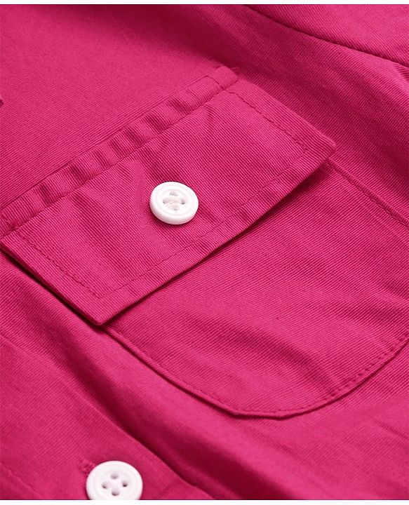Pine Kids Woven Full Sleeves Collared Neck Front Open Solid Colour Top - Pink