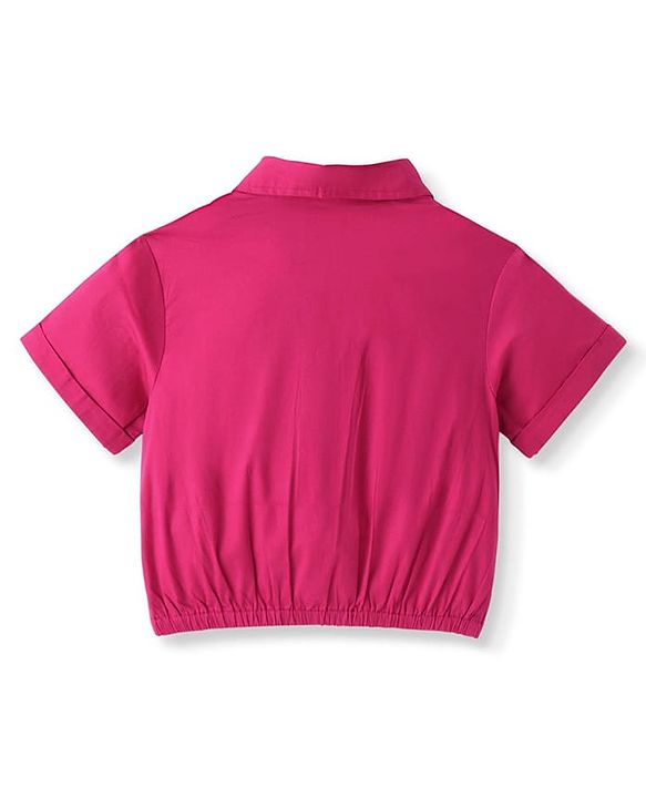 Pine Kids Woven Full Sleeves Collared Neck Front Open Solid Colour Top - Pink