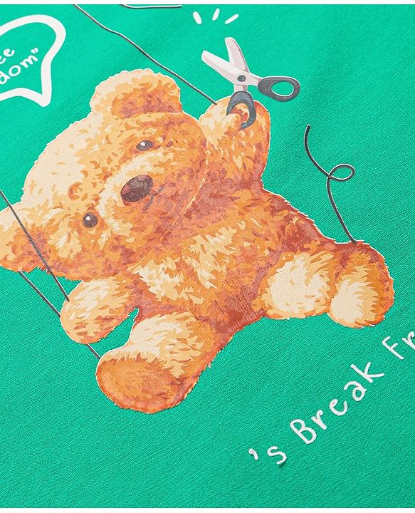 Pine Kids Heavy Gauge Premium Fabric  Full Sleeves Night Suit with Bear Print  - Mint Green