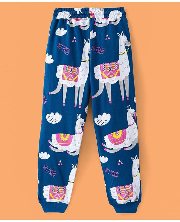 Pine Kids Heavy Gauge Premium Fabric Full Sleeves Lama Printed Night Suit - Navy Blue