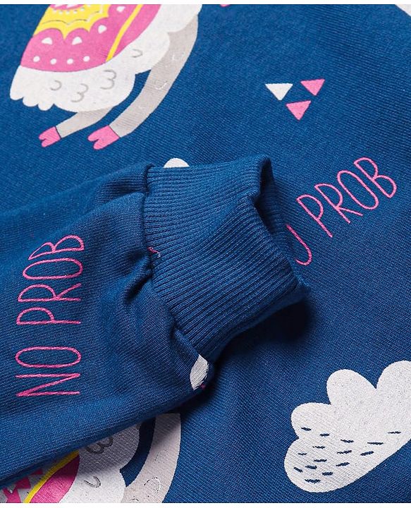 Pine Kids Heavy Gauge Premium Fabric Full Sleeves Lama Printed Night Suit - Navy Blue