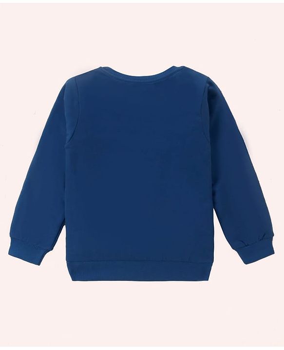 Pine Kids Looper Knit Full Sleeves Night Suit with Floral Print - Navy Blue
