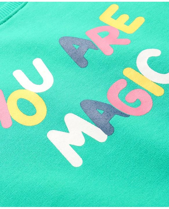 Pine Kids Heavy Gauge Premium Fabric Full Sleeves Text Printed Night Suit - Green & Navy Blue
