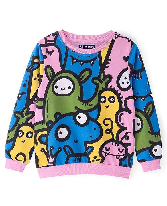 Pine Kids Heavy Gauge Premium Fabric Full Sleeves Monster Printed Night Suit - Pink