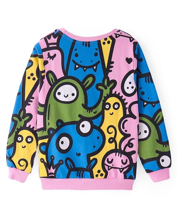 Pine Kids Heavy Gauge Premium Fabric Full Sleeves Monster Printed Night Suit - Pink