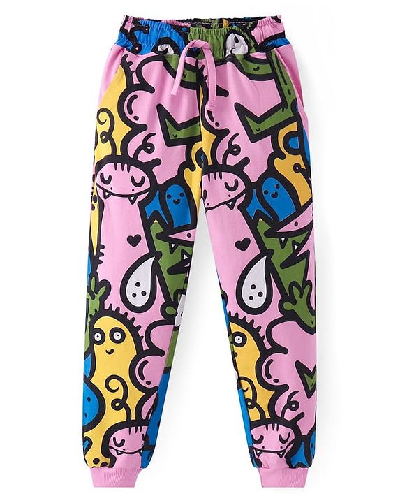 Pine Kids Heavy Gauge Premium Fabric Full Sleeves Monster Printed Night Suit - Pink