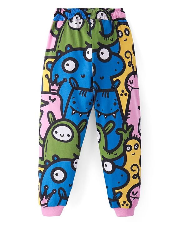 Pine Kids Heavy Gauge Premium Fabric Full Sleeves Monster Printed Night Suit - Pink
