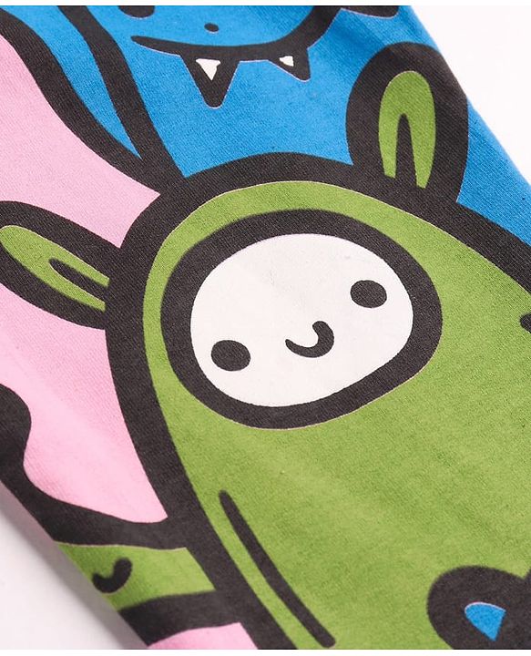 Pine Kids Heavy Gauge Premium Fabric Full Sleeves Monster Printed Night Suit - Pink