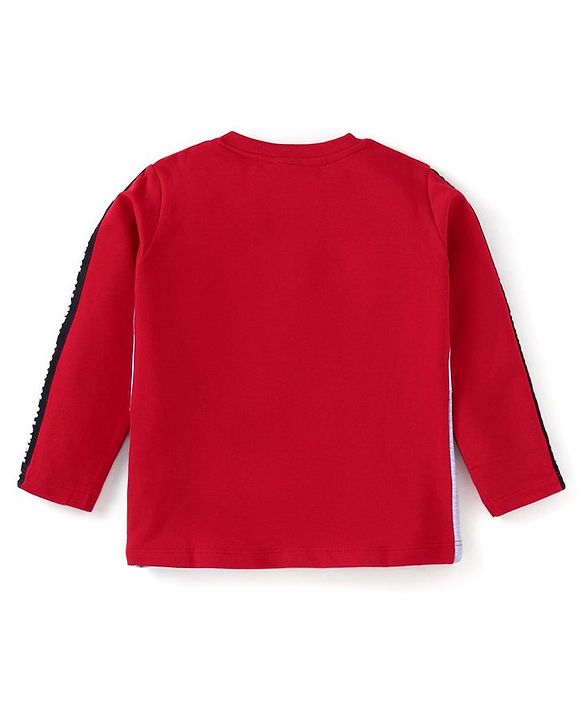 Babyhug Disney Single Jersey Knit Full Sleeves Cut & Sew T-Shirt & Lounge Pant Set with Mickey Mouse Print - Red White & Grey