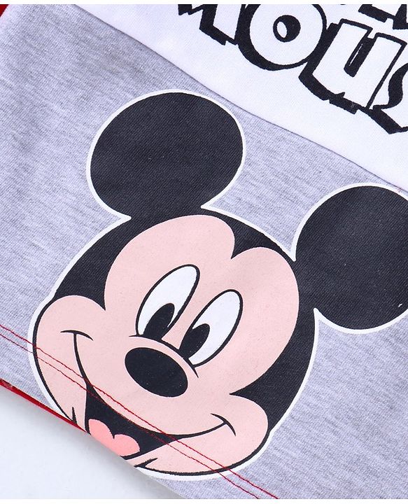 Babyhug Disney Single Jersey Knit Full Sleeves Cut & Sew T-Shirt & Lounge Pant Set with Mickey Mouse Print - Red White & Grey