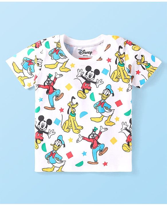 Babyhug Disney Single Jersey Knit Full Sleeves Front-Zipper Mickey Mouse Graphic Print Hooded Jacket with with T-Shirt & Joggers Set - Red Navy Blue & White