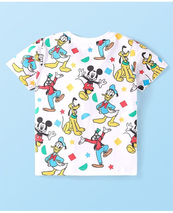 Babyhug Disney Single Jersey Knit Full Sleeves Front-Zipper Mickey Mouse Graphic Print Hooded Jacket with with T-Shirt & Joggers Set - Red Navy Blue & White