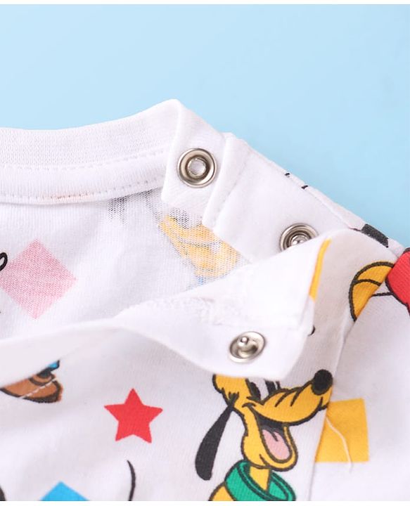 Babyhug Disney Single Jersey Knit Full Sleeves Front-Zipper Mickey Mouse Graphic Print Hooded Jacket with with T-Shirt & Joggers Set - Red Navy Blue & White