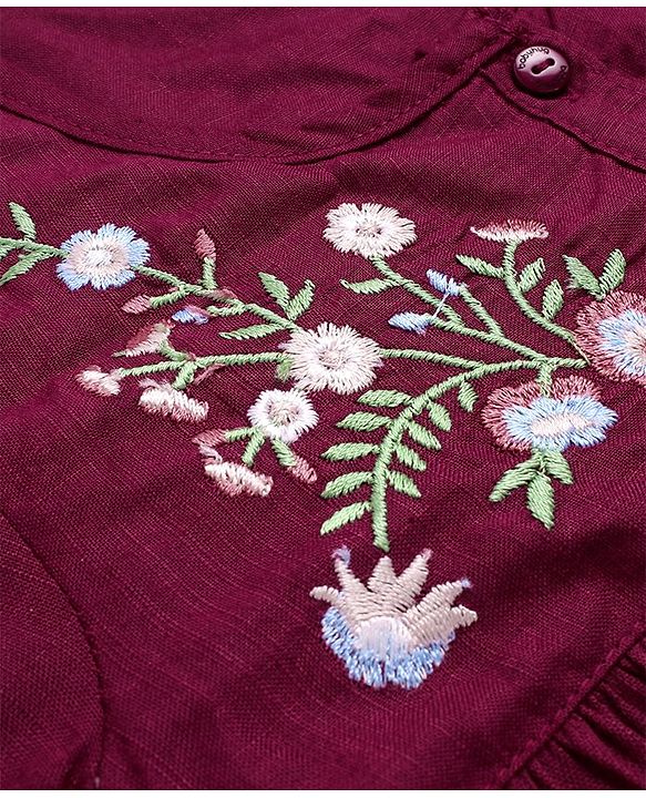 Babyhug Rayon Full Sleeves Floral Embroidered Top - Maroon