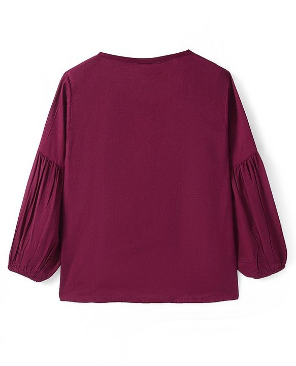 Babyhug Rayon Full Sleeves Floral Embroidered Top - Maroon