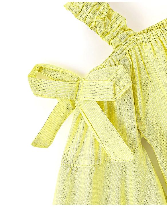 Babyhug Lurex Three Fourth Off Shoulder Sleeves Top with Knot Detailing - Lime Green