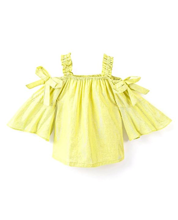 Babyhug Lurex Three Fourth Off Shoulder Sleeves Top with Knot Detailing - Lime Green