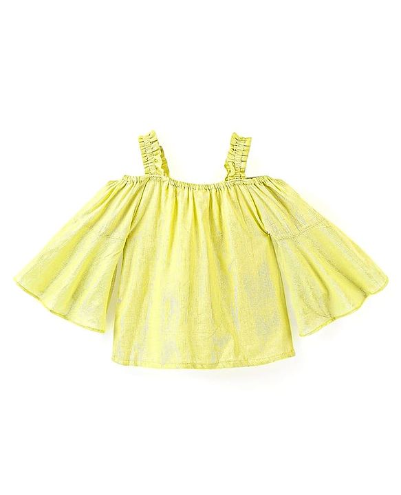 Babyhug Lurex Three Fourth Off Shoulder Sleeves Top with Knot Detailing - Lime Green