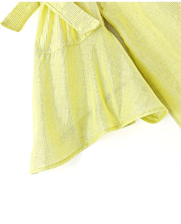 Babyhug Lurex Three Fourth Off Shoulder Sleeves Top with Knot Detailing - Lime Green