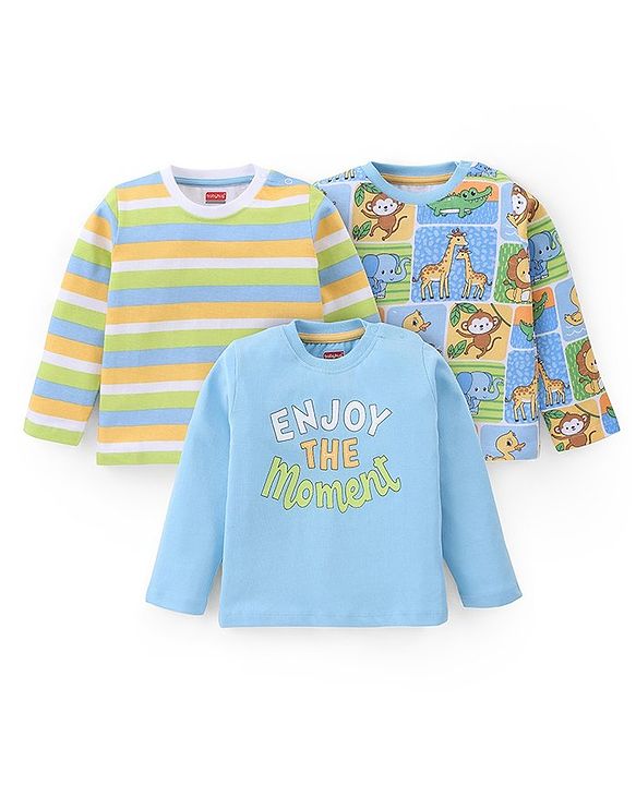 Babyhug Cotton Knit Full Sleeves T-Shirt with Animal & Text Print Pack of 3 - Multicolor