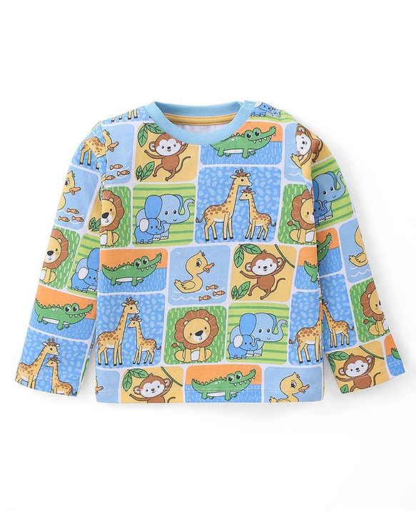 Babyhug Cotton Knit Full Sleeves T-Shirt with Animal & Text Print Pack of 3 - Multicolor