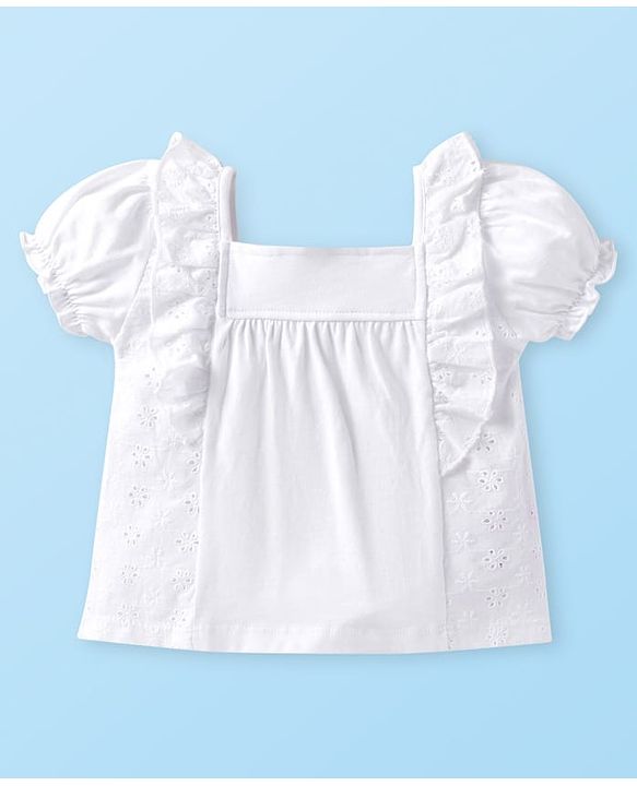 Babyhug Single Jersey Knit Half Sleeves Solid Colour Top & Shorts With Floral Print - White