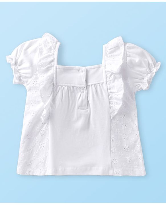 Babyhug Single Jersey Knit Half Sleeves Solid Colour Top & Shorts With Floral Print - White