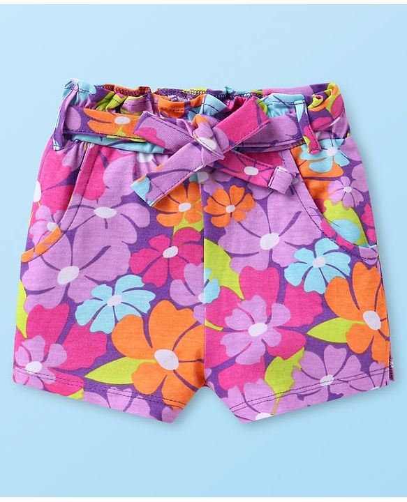 Babyhug Single Jersey Knit Half Sleeves Solid Colour Top & Shorts With Floral Print - White