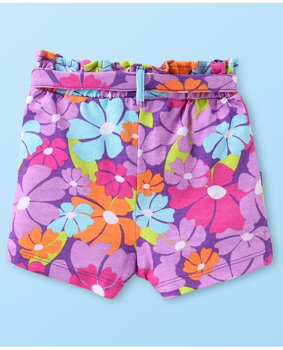 Babyhug Single Jersey Knit Half Sleeves Solid Colour Top & Shorts With Floral Print - White