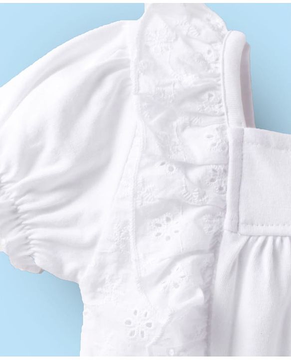 Babyhug Single Jersey Knit Half Sleeves Solid Colour Top & Shorts With Floral Print - White