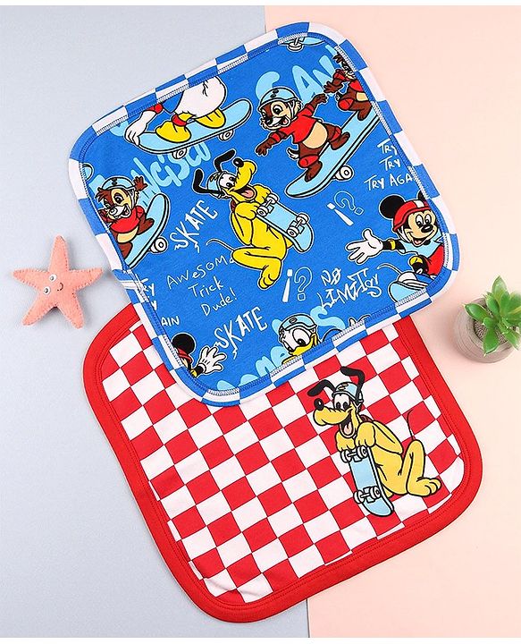 Babyhug Disney  Wash Cloth With Mickey Mouse Graphic L 25 x B 25 cm Pack of 2  - Red & Blue