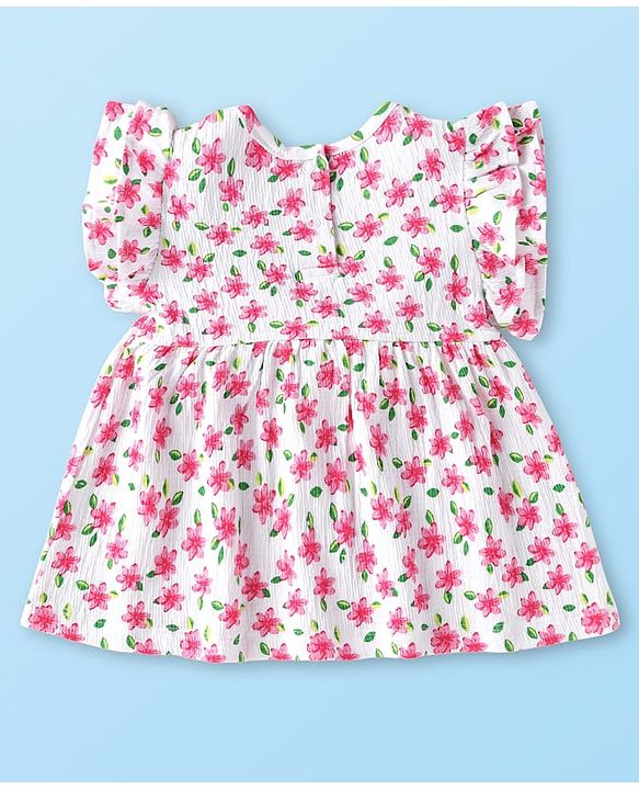 Babyhug Single Jersey Knit Frill Sleeves Floral Printed Top & Leggings Set - White & Pink