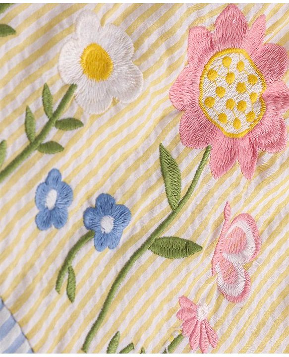 Babyhug Woven Sleeveless Flared Frock Floral Embroidered & Bow Applique With Headband - Light Yellow