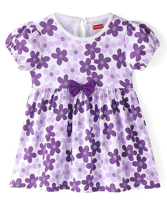 Babyhug Rayon Woven Half Sleeves Frock with Floral Print -  Purple