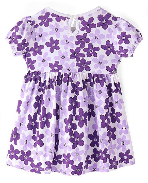 Babyhug Rayon Woven Half Sleeves Frock with Floral Print -  Purple