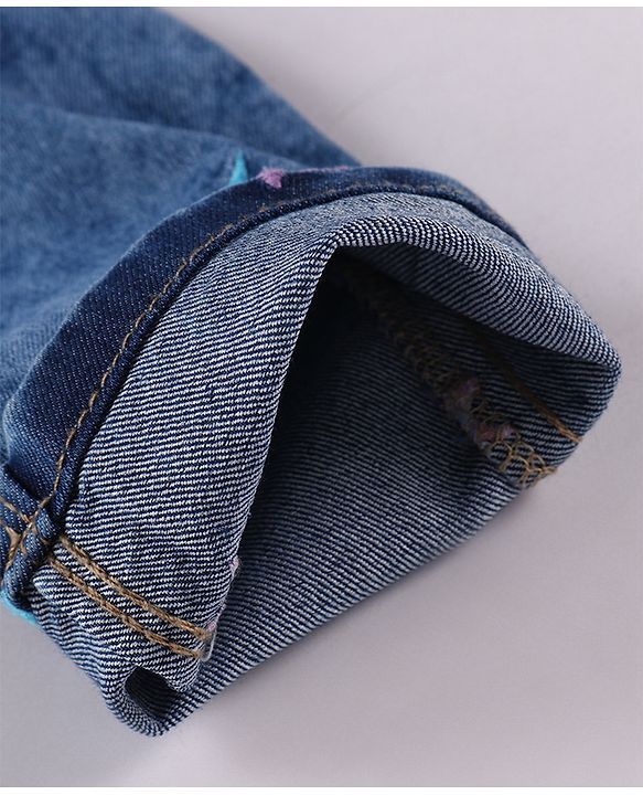 Babyhug Denim Full Length Jeans with Star Embroidery - Blue