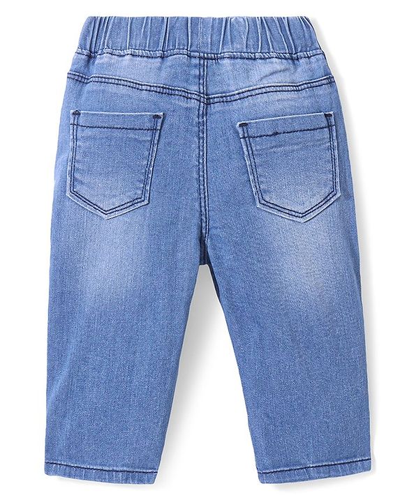 Babyhug Denim Capri Pants with Butterfly Embroidery - Blue