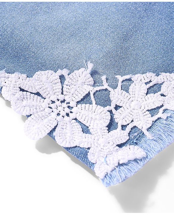 Babyhug Cotton Denim Washed Stretchable Shorts with Lace Detailing - Blue