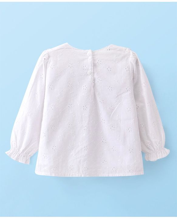 Babyhug Woven Schiffli Top with Frill and Lace Detailing- White