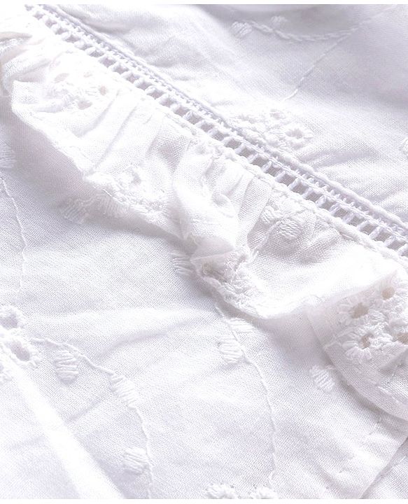 Babyhug Woven Schiffli Top with Frill and Lace Detailing- White