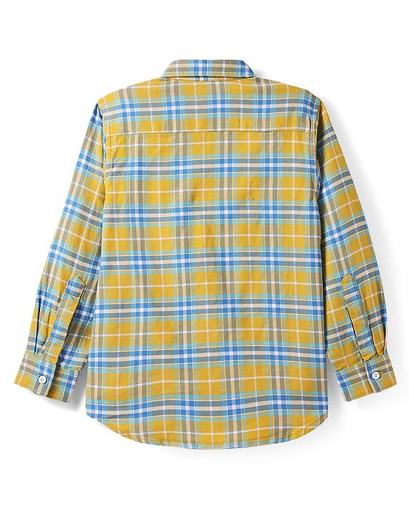 Pine Kids Cotton Woven Full Sleeves Checks Shirt With Text Print T- Shirt - Yellow & Blue
