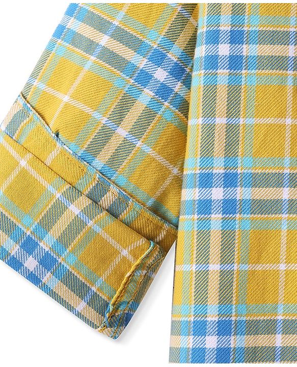 Pine Kids Cotton Woven Full Sleeves Checks Shirt With Text Print T- Shirt - Yellow & Blue