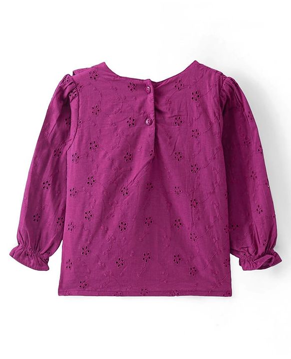 Babyhug Rayon Woven Full Sleeves Schiffli Top with Frill Detailing - Maroon